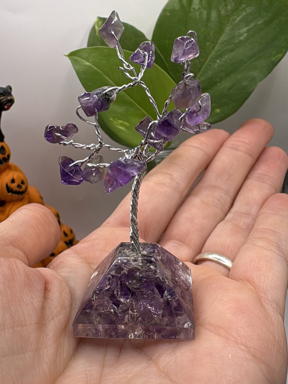 Amethyst Chip Gem Tree Sculpture - Purple Crystal Decor